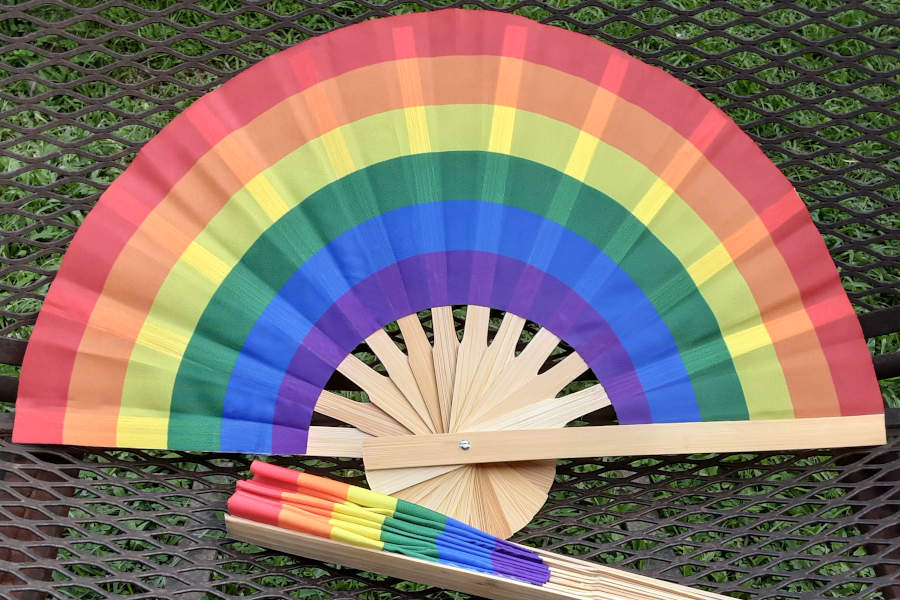 Rainbow - promotional folding hand fan, natural bamboo frame