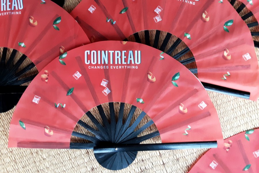 Cointreau - promotional folding hand fans, digital print, black bamboo frame