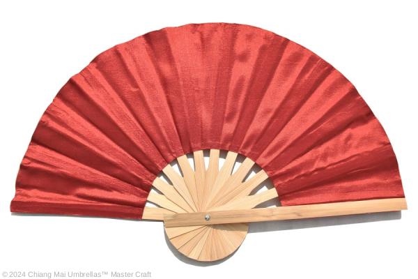 Imitation silk folding hand fan, deep red