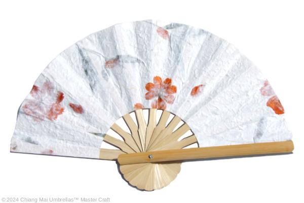 Pressed flowers wedding fan, off white.