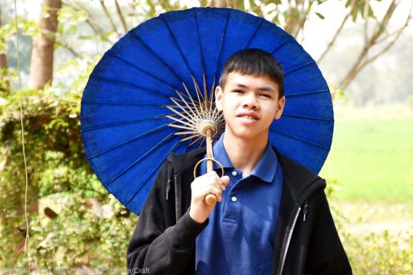 Chiang Mai Classic Bamboo Umbrella, color river blue