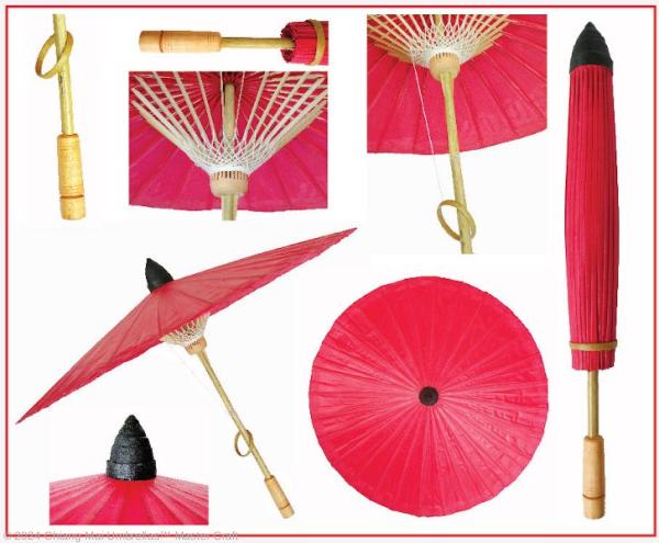 Chiang Mai Classic Bamboo Umbrellas collage details, color red