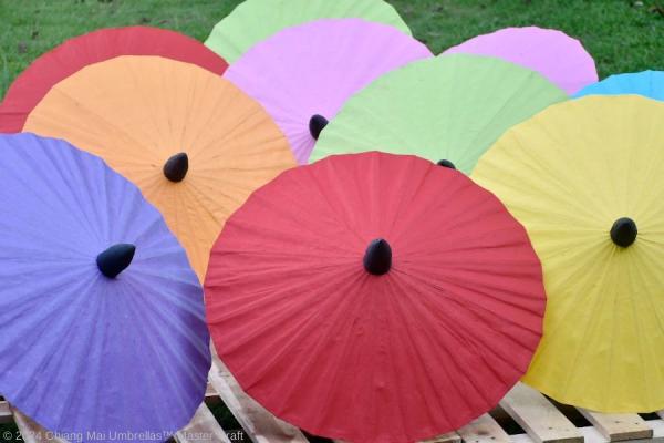 Paper umbrellas collection colors violet, red, yellow, orange, green, pink, blue